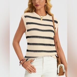 LILLUSORY Black And Cream Striped V Neck Sweater Vest Size S